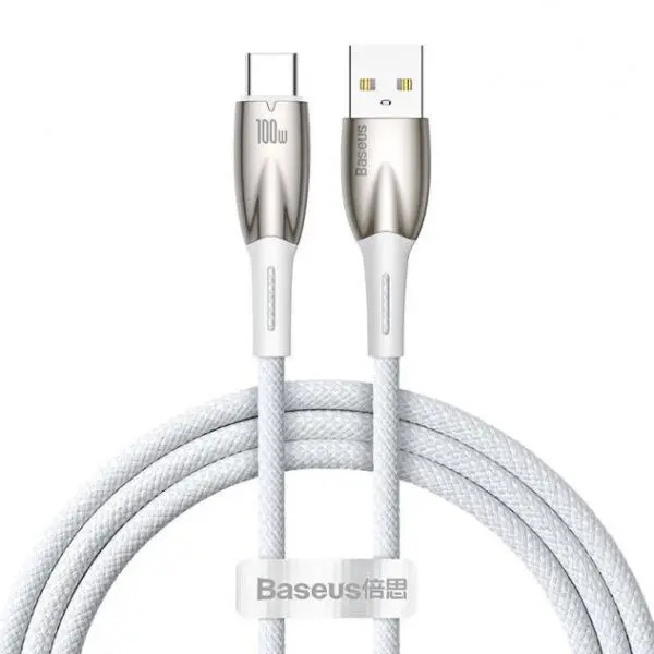 Cablu Baseus Glimmer USB-A USB-C 100W 1m alb