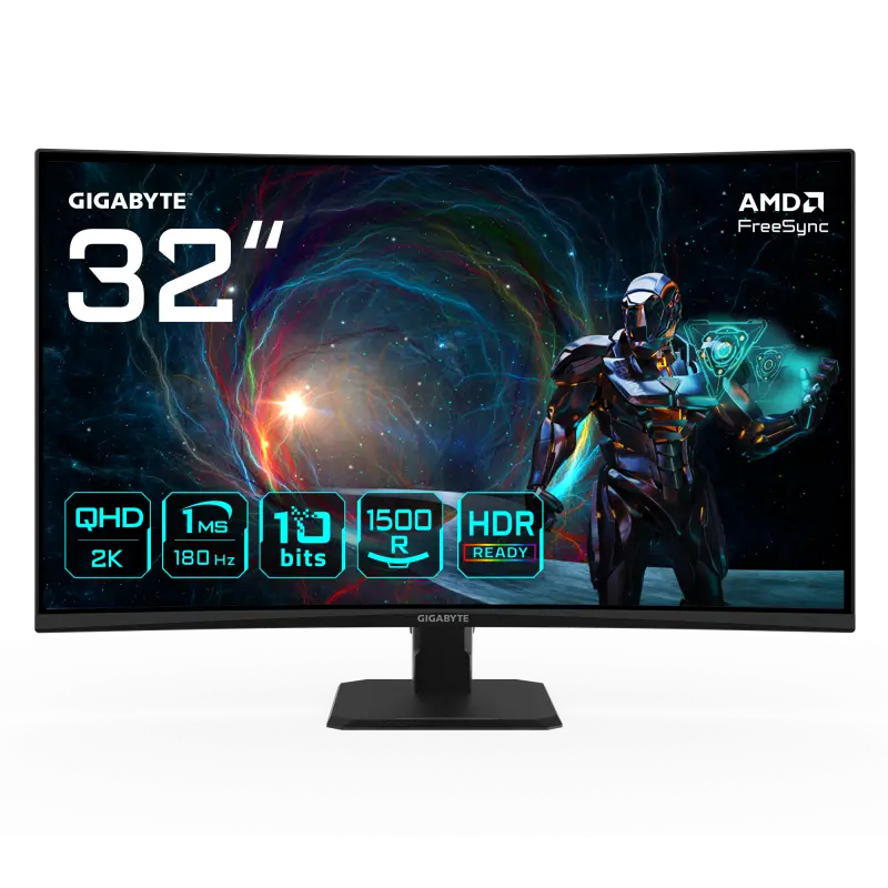 Monitor Gaming VA LED Gigabyte 31.5″ GS32QCA, QHD (2560 x 1440), HDMI, DisplayPort, Ecran curbat, 180 Hz, 1 ms (Negru)