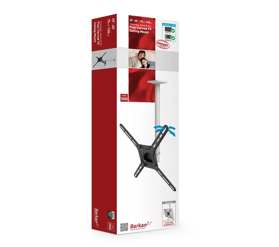 Suport TV Barkan 3500 W alb telescopic tavan