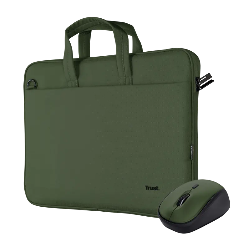 Set Trust Bologna geantă laptop 16 inch verde + mouse wireless