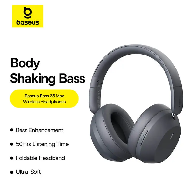 Căști over-ear Baseus Bass 35 Max Gri, Bluetooth 5.3 wireless