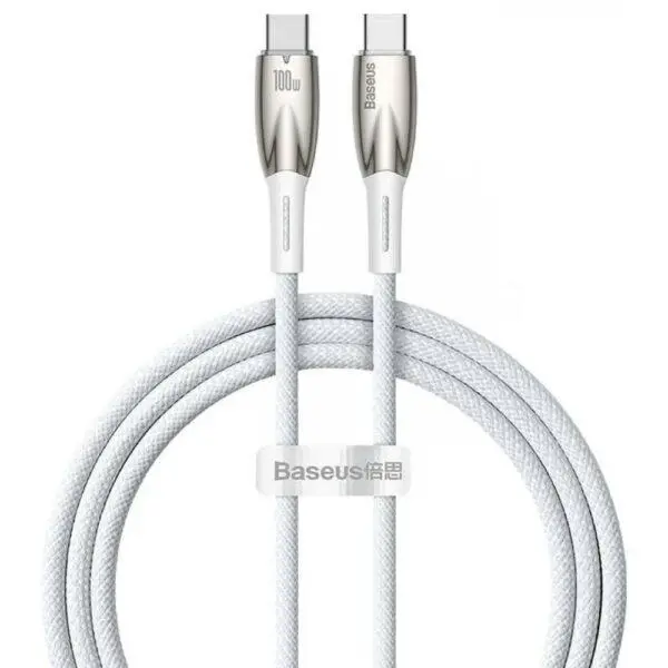 Cablu Baseus Glimmer USB-C USB-C 100W 1m alb