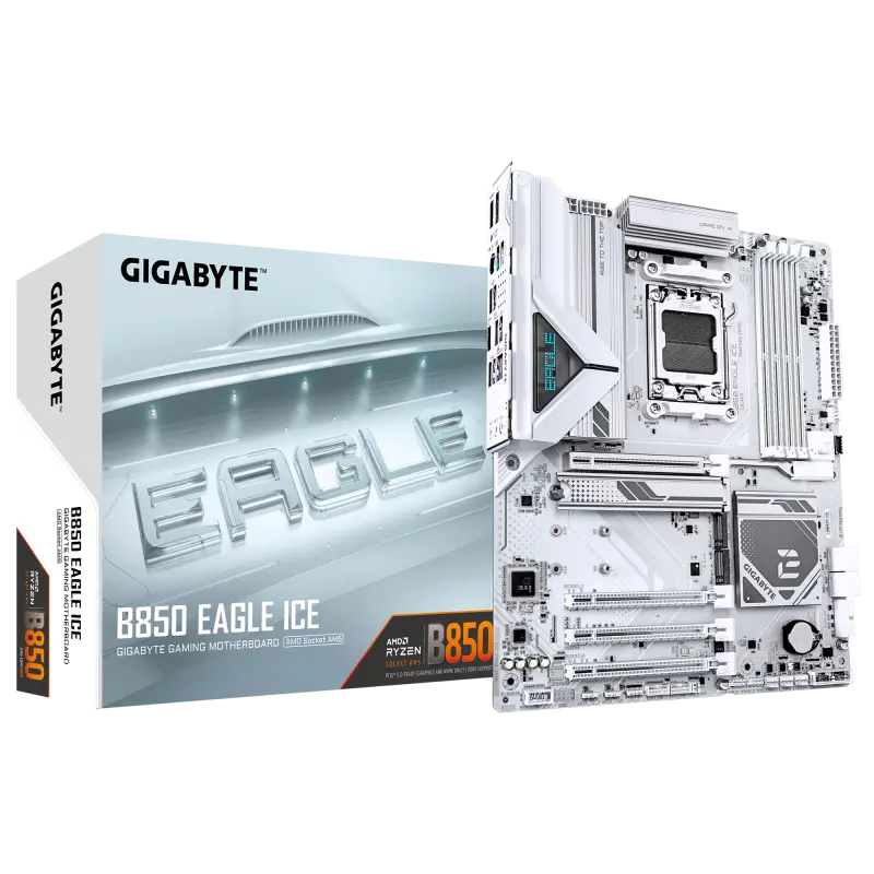 Placă de bază Gigabyte B850 EAGLE ICE AM5 DDR5 ATX alb