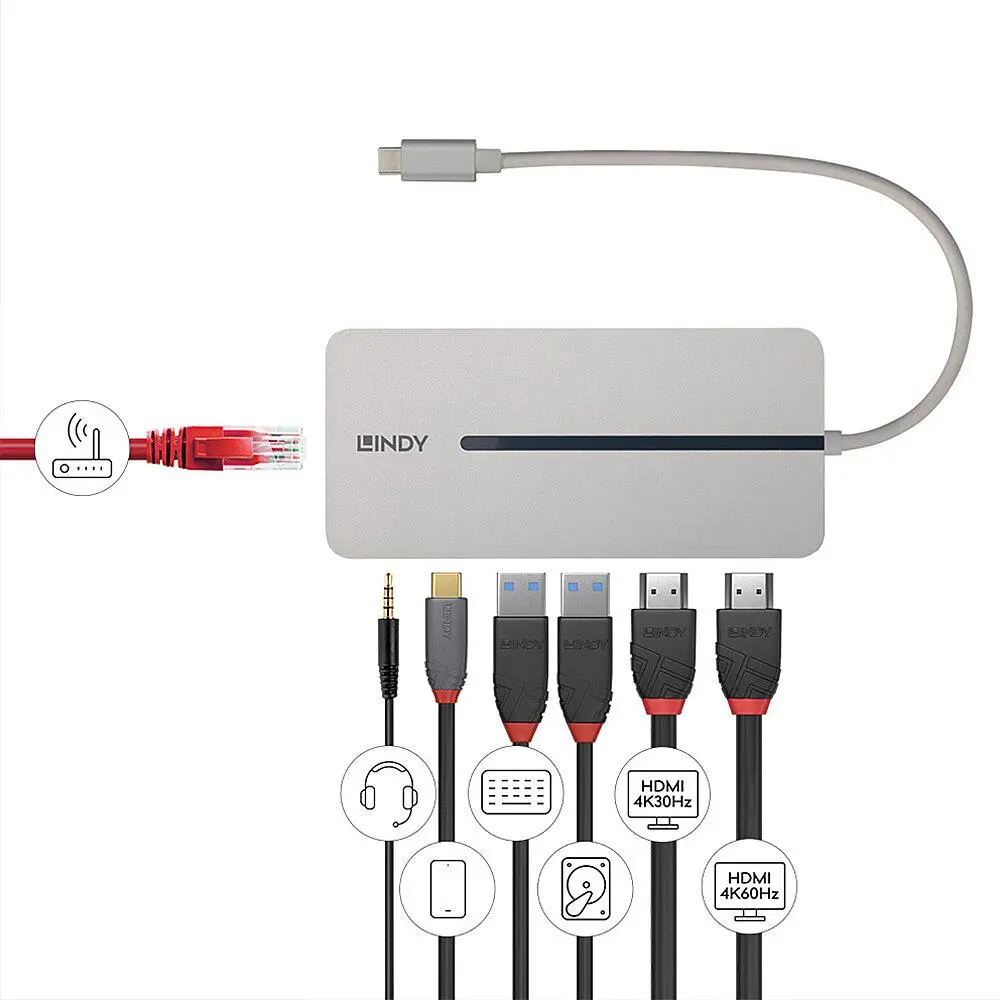Dock Lindy 43360 USB-C dual HDMI 4K 100W Alb Argintiu