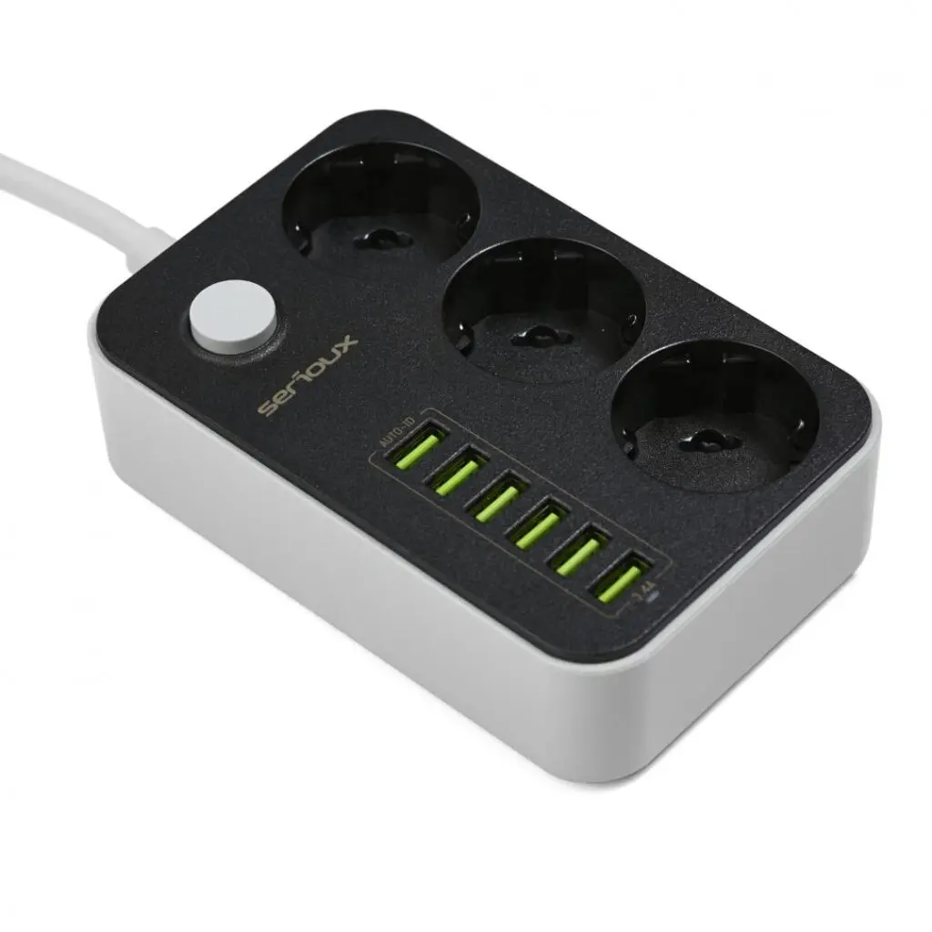 Prelungitor Serioux SRXP-PS36B 3 prize 6 USB 1.6m Negru