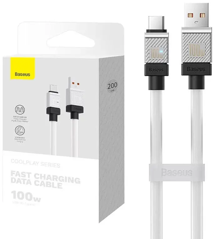 Cablu Baseus Coolplay USB-A la USB-C 100W 2m alb