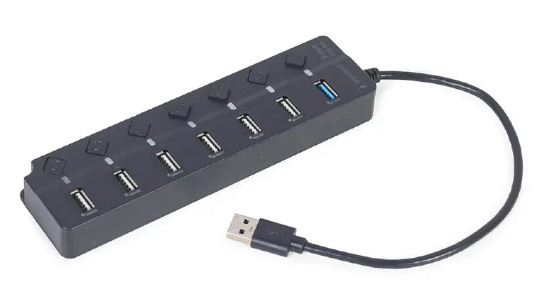 Hub, Gembrid, 7 porturi, 6xUSB2.0, Gri
