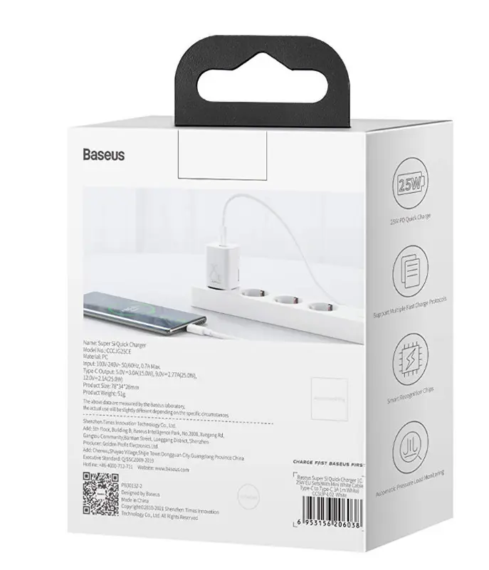 Încărcător Baseus Super Si USB-C 25W alb CCSP020102