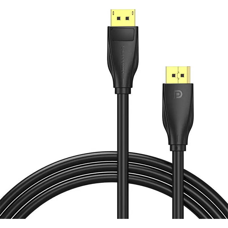 Cablu video Vention, DisplayPort(T) la DisplayPort(T), 5m, rezolutie maxima 8K la 60Hz/4K la 120Hz, conectori auriti, cupru/argint, invelis PVC, negru, „HCDBJ”