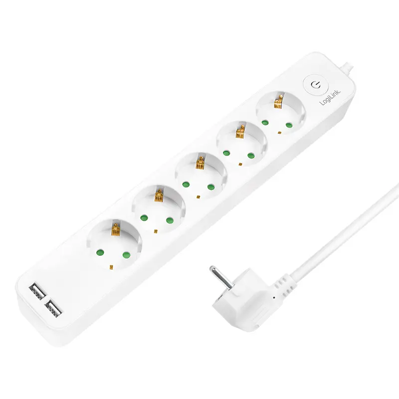 Prelungitor LogiLink LPS249U 5 prize 2 USB 1,5 m alb