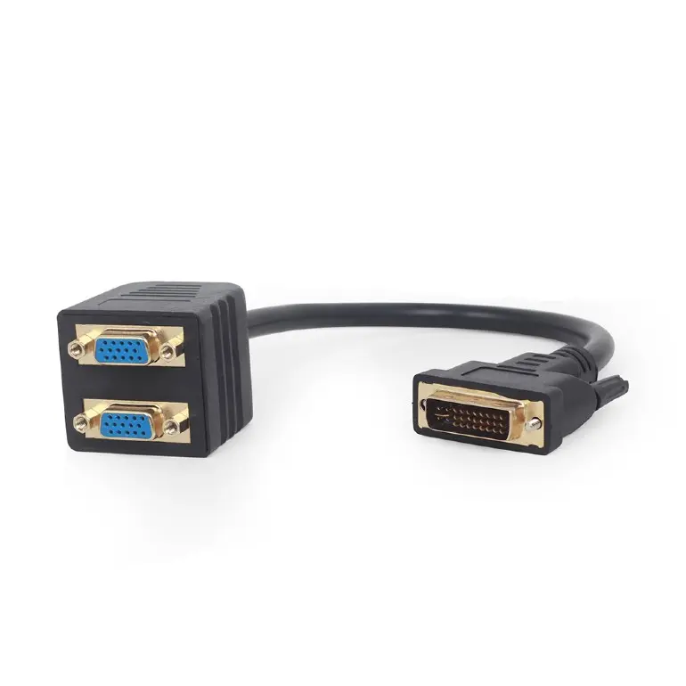 Cablu video Gembird DVI-I DL (T) la 2 x VGA (M), 0.3m, rezolutie maxima Full HD la 60Hz, Negru, A-DVI-2VGA-01