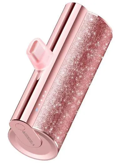 Power Bank VEGER LIPSTICK-C, 5000mAh, USB-C, 12W, 100 x 22 x 22 mm, roz
