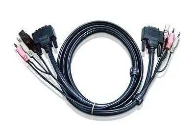 Cablu KVM Aten 3 in 1 2L-7D02U, conector tip USB si 3.5 mm Jack x 2 si DVI-D, 1.8m, Negru