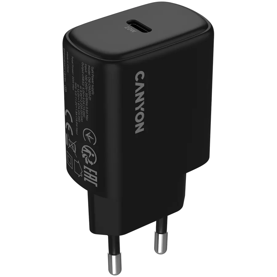 Incarcator retea Canyon OnCharge 200 20W USB-C PD negru