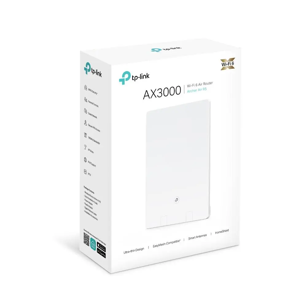 Router Wireless TP-Link Archer Air R5, AX3000, Dual-Band, Wi-Fi 6, OFMA, Beamforming, HomeShield Security, Ultra-Low Latency, Compatibil cu EasyMesh, Antene smart, Montare flexibila