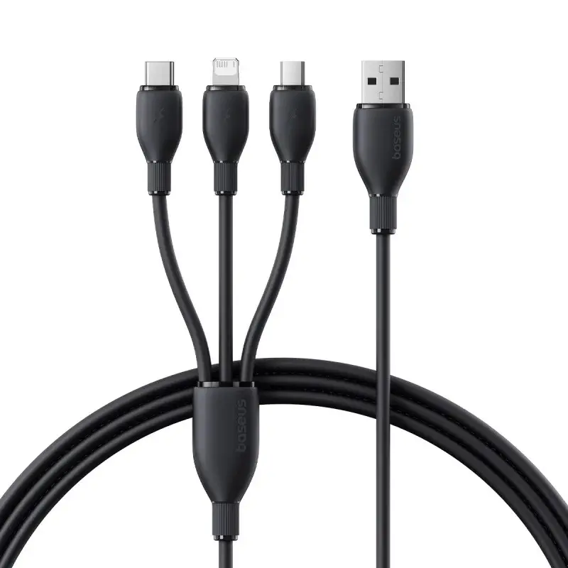Cablu alimentare si date Baseus Ultra-Fast One-for-three Retractable, pentru smartphone, USB la Micro-USB+Lightning+USB Type-C 3.5A, 1.3m, negru