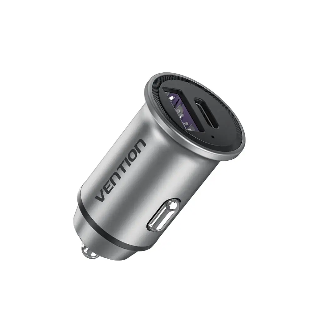 Incarcator auto Vention Two-Port USB A+A(30+30) Car Charger Gray Mini Style Aluminium Alloy Type