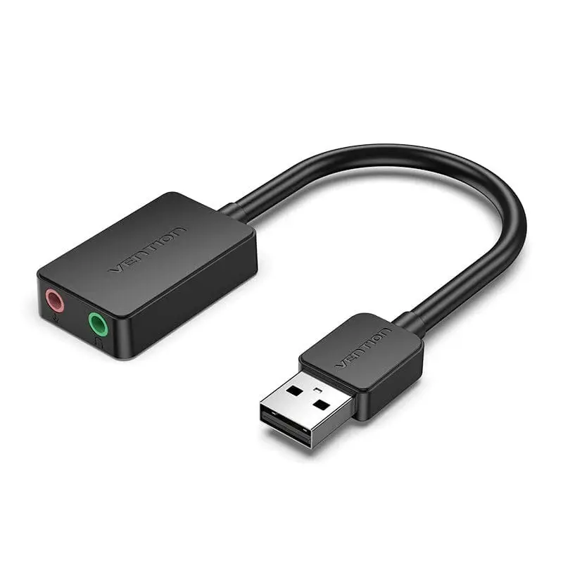 Adaptor audio tip placa de sunet externa Vention CDYB0, USB 2.0 tata la 2x Jack 3.5 mama, 15cm, Negru