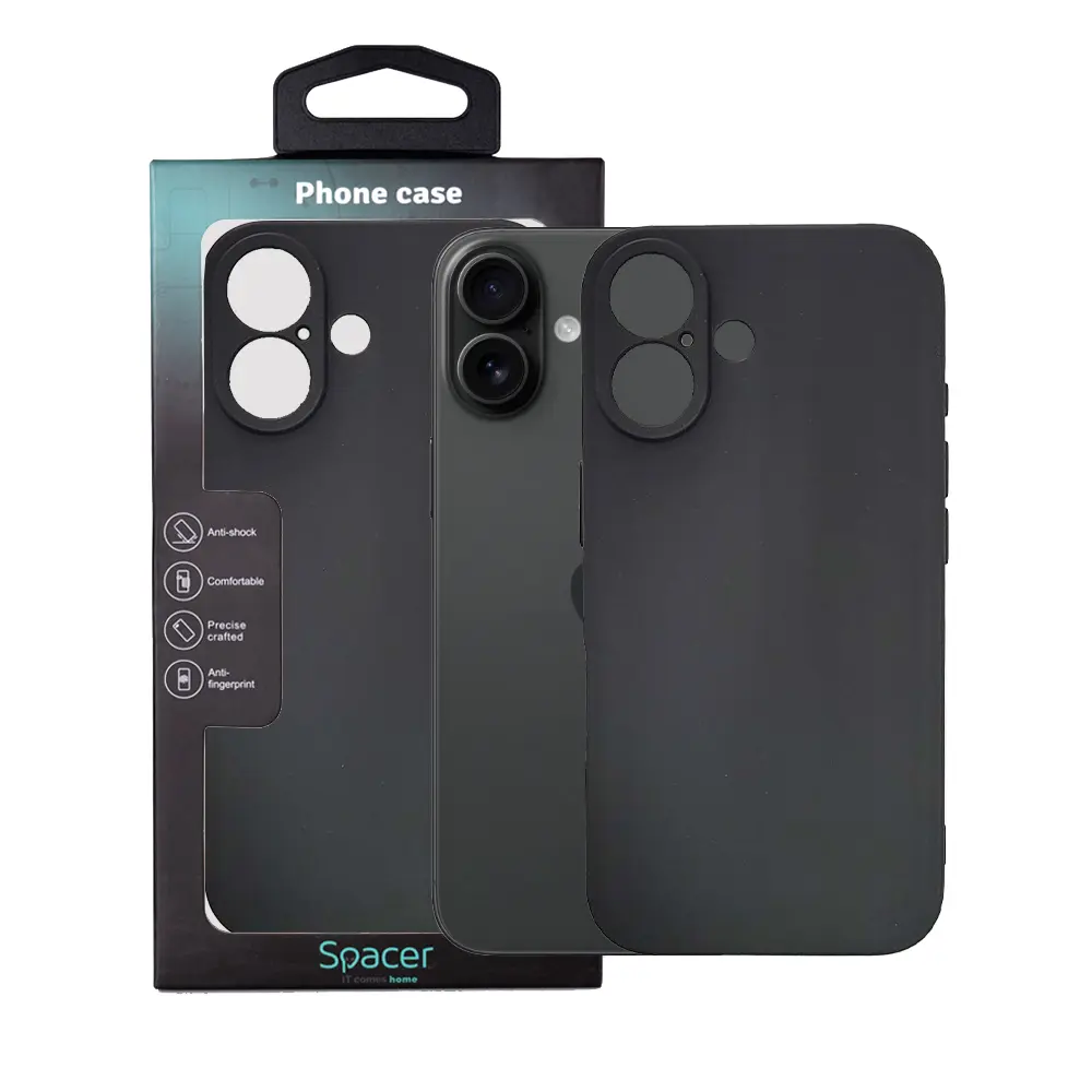 Husă iPhone 16 Spacer TPU neagră 1,5 mm
