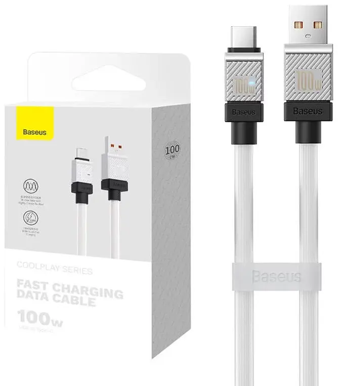 Cablu Baseus Coolplay USB-A USB-C 100W 1m alb