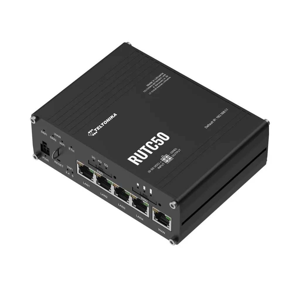Router Wireless Teltonika RUTC50 5G, 2 SIM, 3,4 Gbps, 5 porturi Gigabit