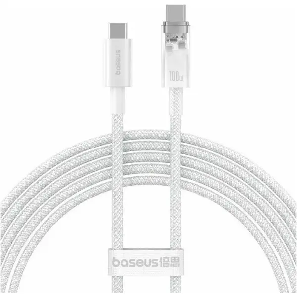 Cablu Baseus Explorer Series, USB-C la USB-C, 100W, 2m, Alb