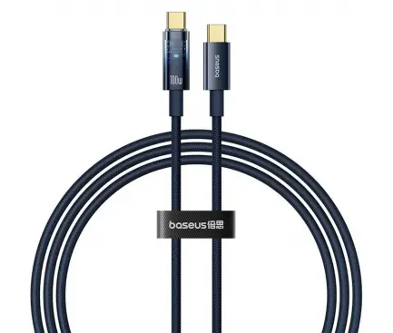 Cablu alimentare si date Baseus Explorer, Fast Charging, USB Type-C la USB Type-C 100W, oprire automata incarcare, braided, 2m, albastru