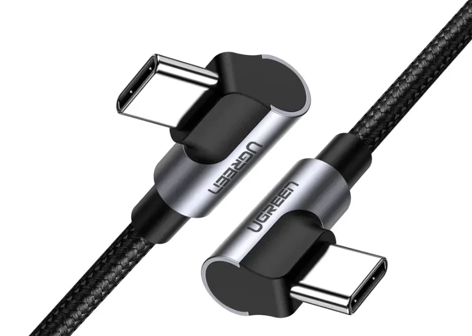 CABLU alimentare si date Ugreen, „US323”, Fast Charging Data Cable pt. smartphone, USB Type-C la USB Type-C 60W/3A Angled 90°, braided, 1m, negru „70529” (timbru verde 0.08 lei) – 6957303875290