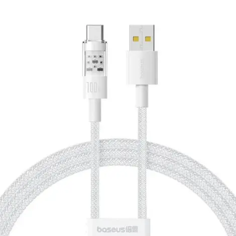 Cablu alimentare si date Baseus Gem, Fast Charging Data Cable pentru smartphone, USB la USB Type-C 100W, 2m, alb