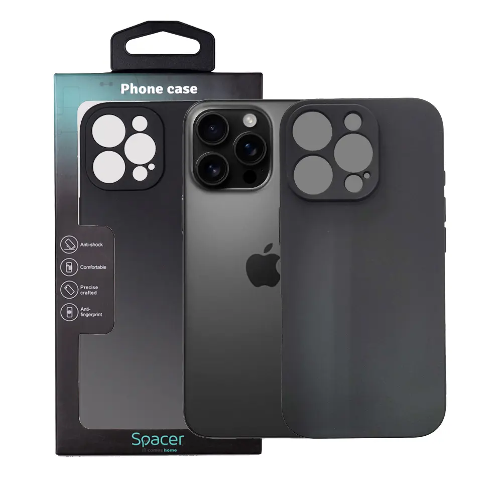 Husă iPhone 16 Pro Spacer TPU neagră 1,5 mm