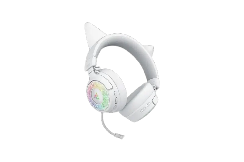 Casti wireless Razer Kraken Kitty V3 Pro, THX Spatial Audio, iluminare RGB, frecventa raspuns 20 Hz – 28 kHz, microfon detasabil unidirectional, Alb