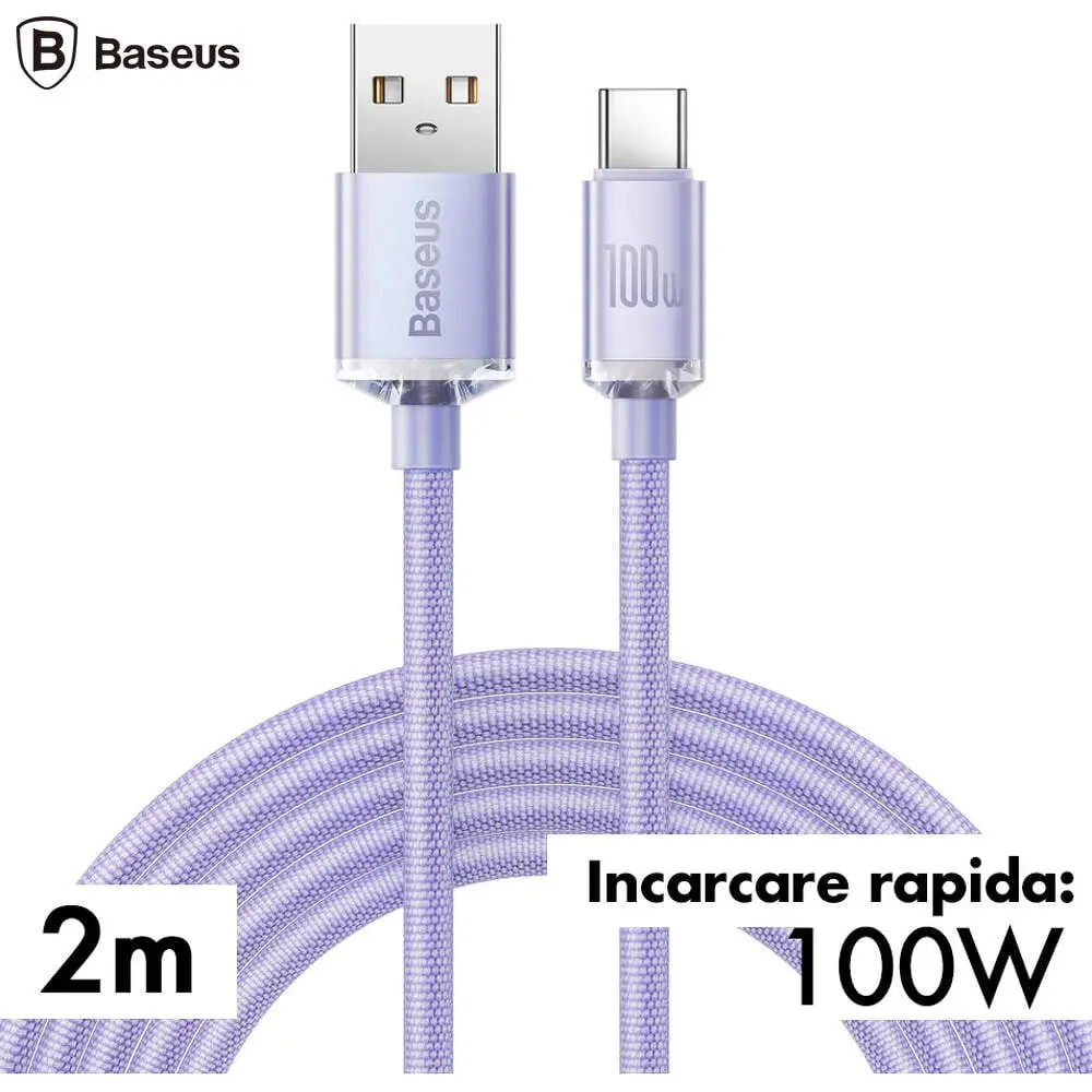 Cablu Baseus USB-C 2m 100W Crystal Shine violet