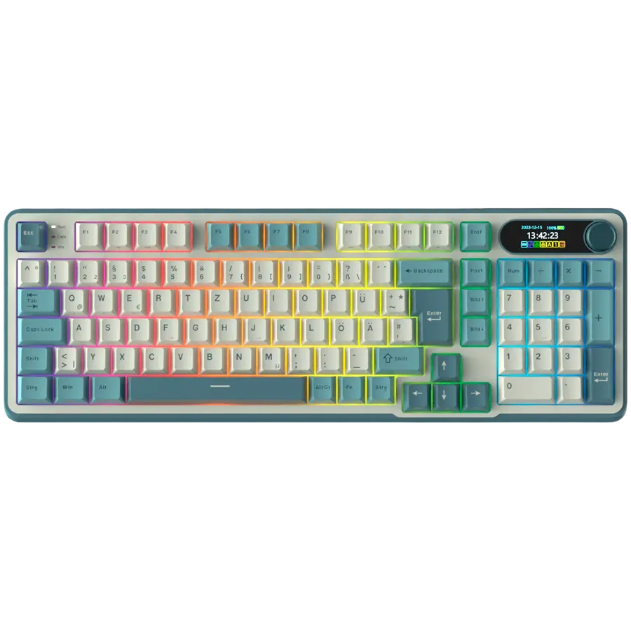 Tastatura Gaming Royal Kludge RK-S98, Brown Switch, iluminare RGB, Wired, Wireless 2.4Gzh, Bluetooth Albastru/Alb