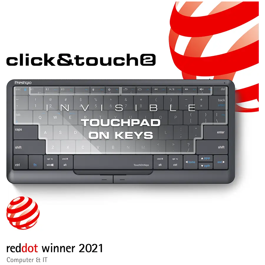 Tastatura si mouse fara fir, Prestigio, Click&Touch2, Distributie maghiara, Negru