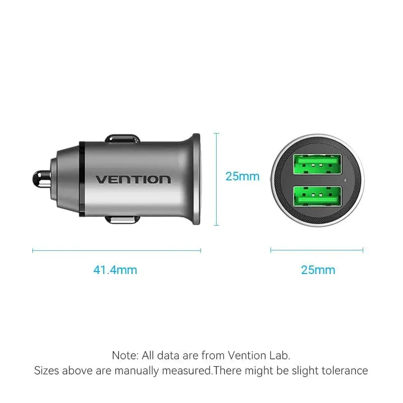 Încărcător auto Vention FFAH0 USB 2 porturi 18W mini aluminiu gri