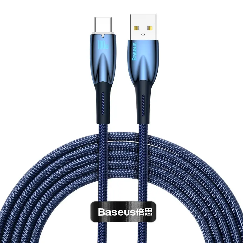 Cablu Baseus Glimmer USB-A USB-C 100W 2m albastru