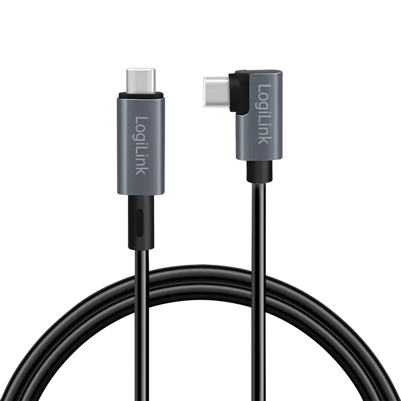 Cablu alimentare si date LOGILINK, pentru smartphone, USB 2.0, USB Type-C (T) la USB Type-C (T) la 90 grade, 3m, PD 100W, 2 x ecranat, plastic, negru