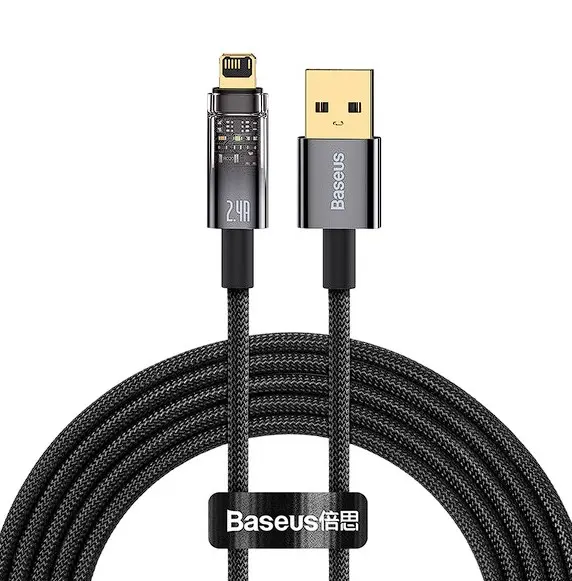 Cablu Baseus Explorer USB Lightning 2 4A 2m negru transparent