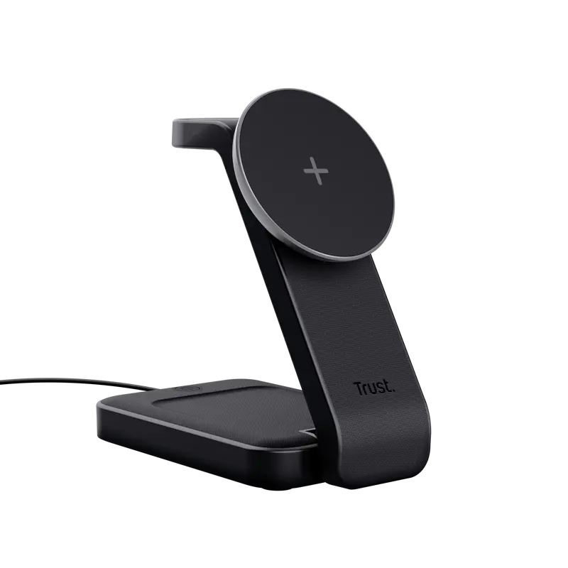 Încărcător wireless magnetic Trust VIRO 3-in-1 pentru iPhone Apple Watch AirPods negru