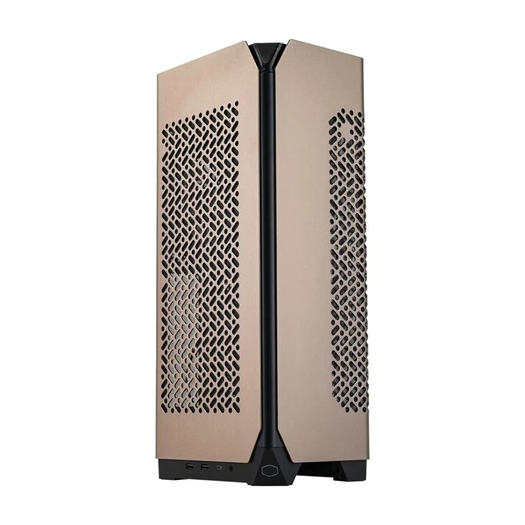 Carcasa Cooler Master Ncore 100 MAX, mini Tower, ITX, fara sursa, 1xfan, USB 3.2 gen1 x 2, USB 3.2 Gen2 x 2 Type C x 1, 3 sloturi expansiune, iluminare, maro