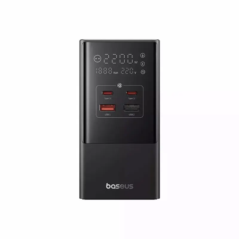Încărcător Baseus PowerCombo 35W Tower 3x AC 2x USB-C 2x USB-A 1,5 m negru