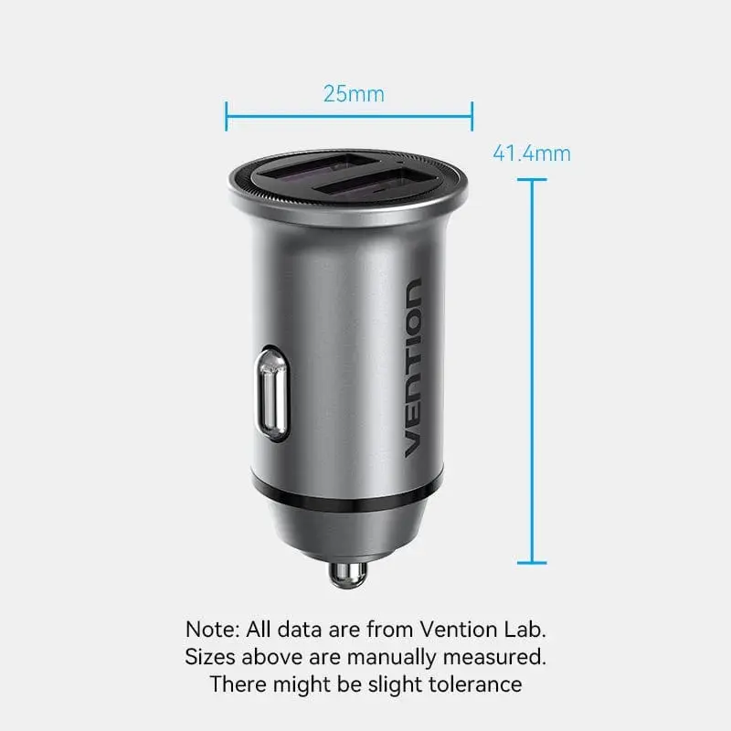 Incarcator auto Vention Two-Port USB A+A(30/30) Car Charger Gray Mini Style Aluminium Alloy Type