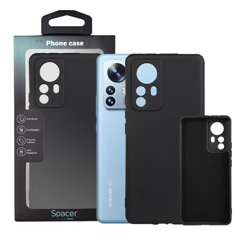 Husă Spacer Xiaomi 12 Pro silicon neagră microfibră