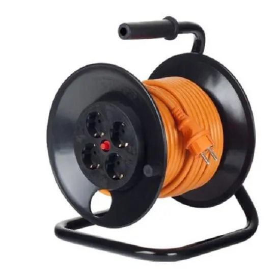Prelungitor cu tambur Bachmann, 4 prize Schuko, protectie copii, termosiguranta, cadru metalic, IP20, cordon H05VV-F 3G 1.5mm², 25m, Orange
