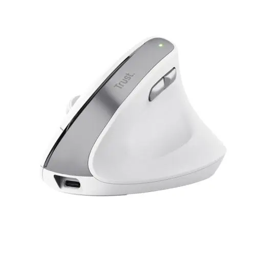 Mouse wireless Trust Bayo II V2 alb, ergonomic silent 800-2400 DPI USB-C reîncărcabil