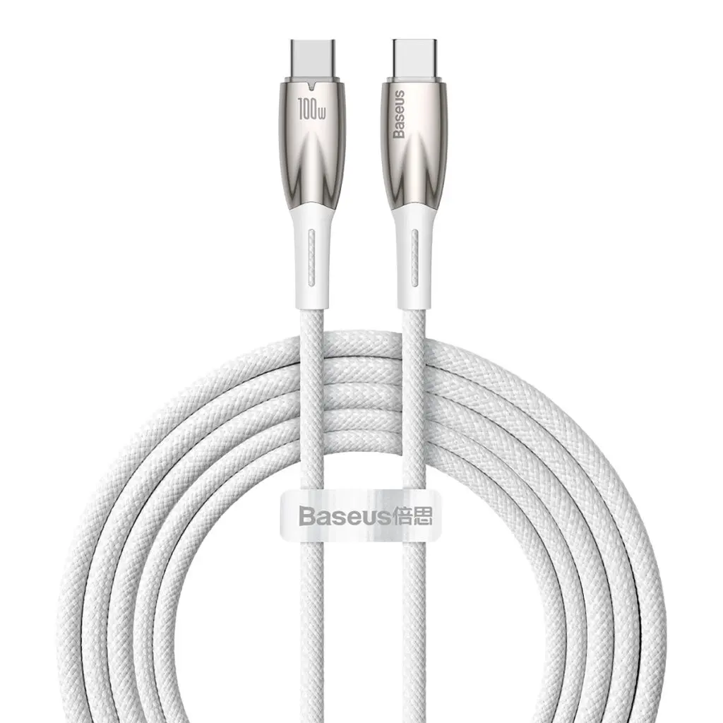 Cablu Date Incarcare Baseus Glimmer Usb-C La Usb-C 100W, Textil, Lungime 2M, Alb