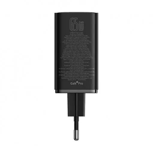 Incarcator retea Baseus GaN6 Pro, 65W, 2x USB si 2x USB-C, Fast Charge, Cablu USB-C la USB-C inclus, Negru