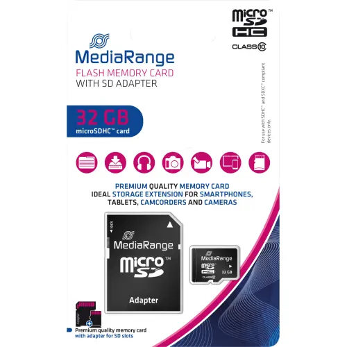 Card memorie MediaRange micro SDHC 32GB Clasa 10 cu adaptor SD