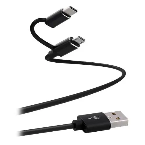 Cablu TnB 2 în 1 Micro-USB/USB-C 1 m Negru TCUSB2IN1