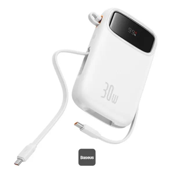Powerbank Baseus, QPow2, 20000mAh, 30W, 2xUSB-C, Alb